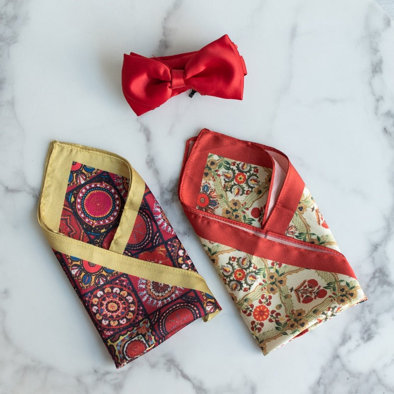 Circular and Floral Print - Pocket Squares (Set of 2)