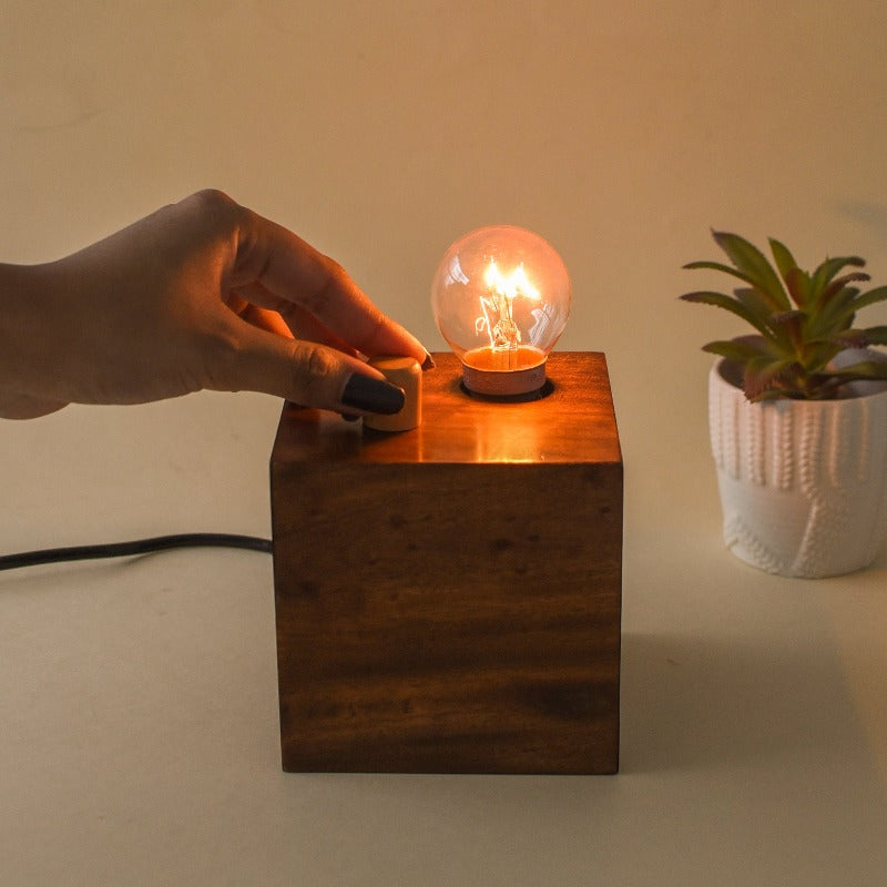 Wooden Cube Table Night Lamp With Dimmer Lamps June Trading   