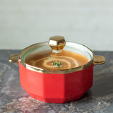 Gold Rimmed Ceramic Casserole with Lid Casserole June Trading Apple Red  