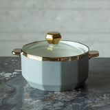 Gold Rimmed Ceramic Casserole with Lid Casserole June Trading Smoke Grey  