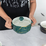 Splash Of Gold Ceramic Casserole With Lid Casserole June Trading Emerald Green  