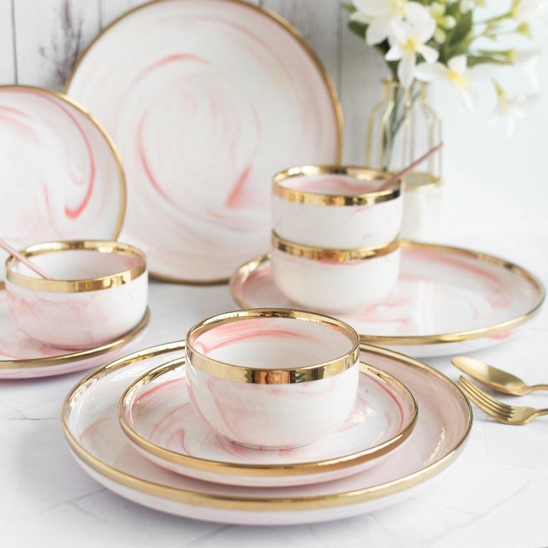 Blush Marble Gold Rimmed Starter Plate Starter Plates June Trading   