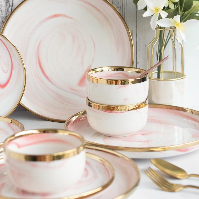 Blush Marble Gold Rimmed Starter Plate Starter Plates June Trading   