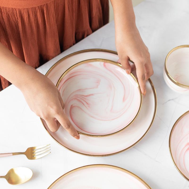 Blush Marble Gold Rimmed Starter Plate Starter Plates June Trading   