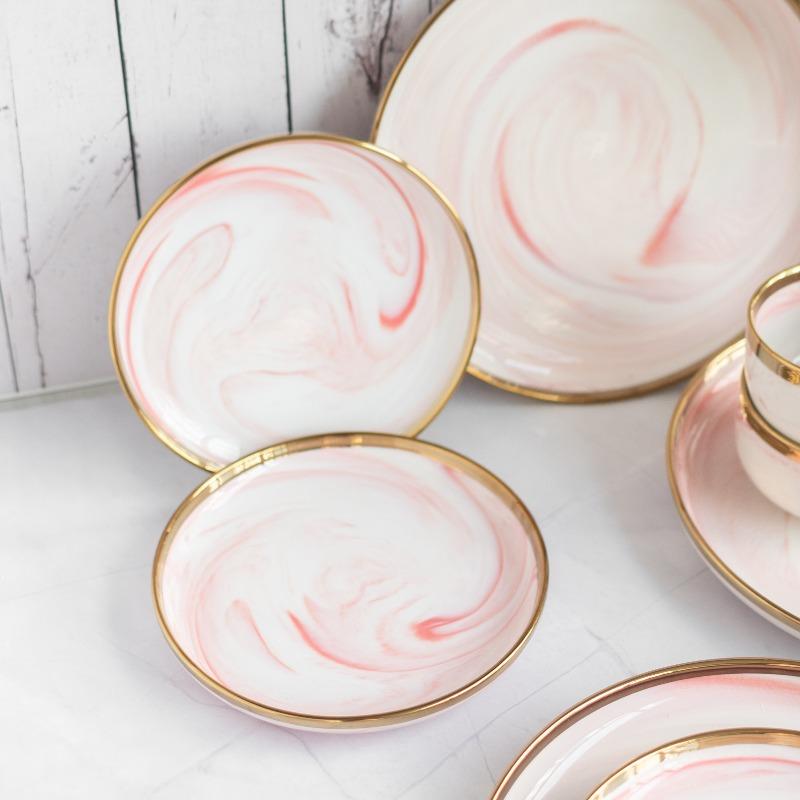 Blush Marble Gold Rimmed Starter Plate Starter Plates June Trading   