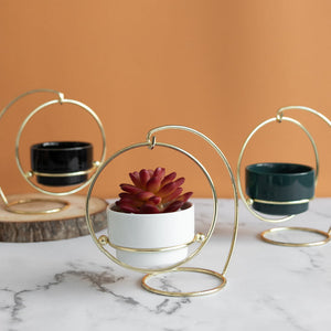 Ceramic Vase With A Swinging Gold Metal Stand Vases June Trading   