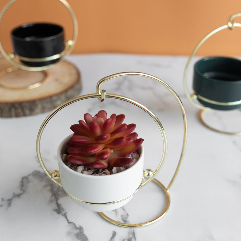 Ceramic Vase With A Swinging Gold Metal Stand Vases June Trading   