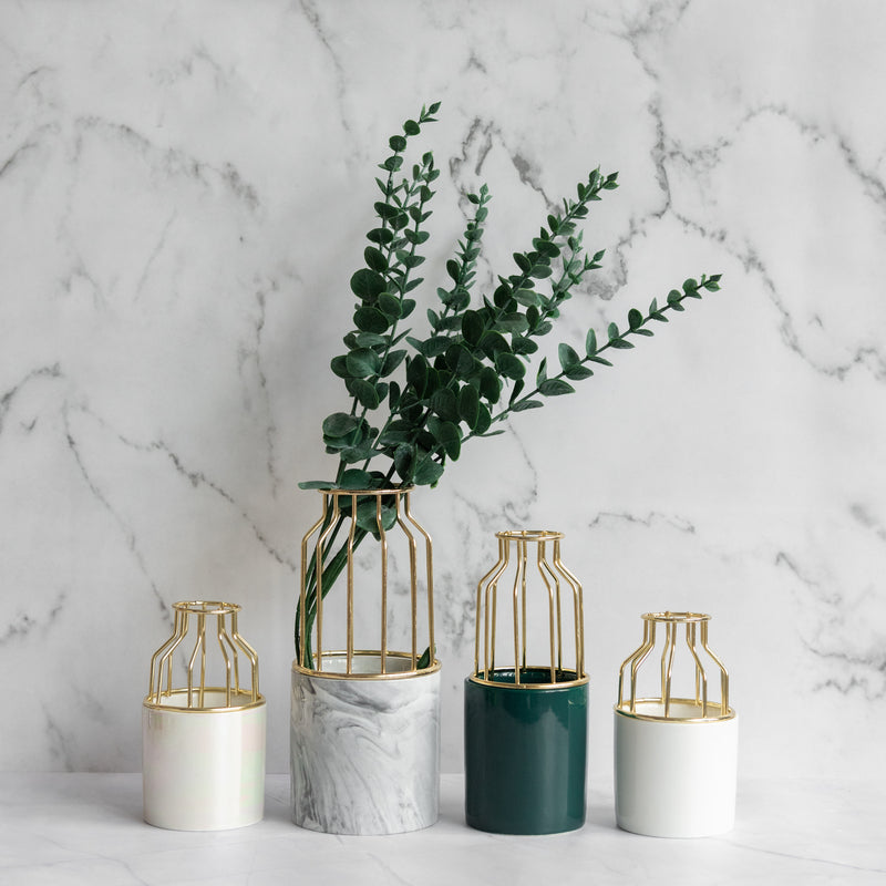 Cylindrical Vase With Gold Metal Cage Vases June Trading   