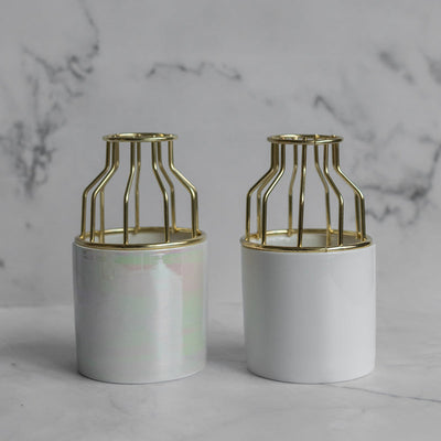 Cylindrical Vase With Gold Metal Cage Vases June Trading   