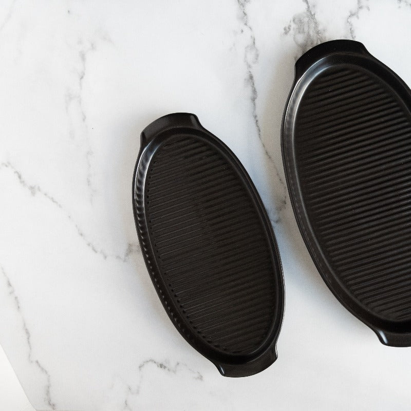 Oval Ceramic Serving Plate Serving Platters June Trading Small Black 