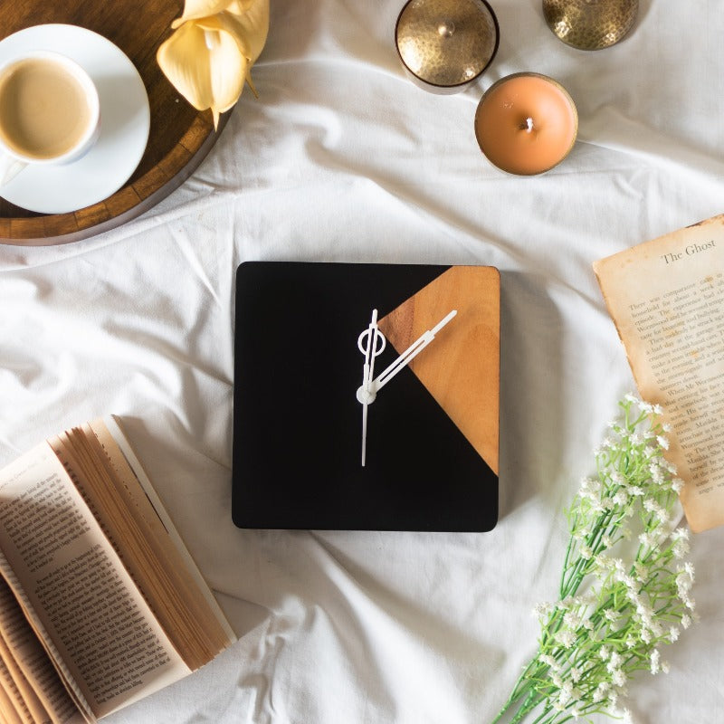 Black Square Wooden Clock Wall CLocks June Trading   