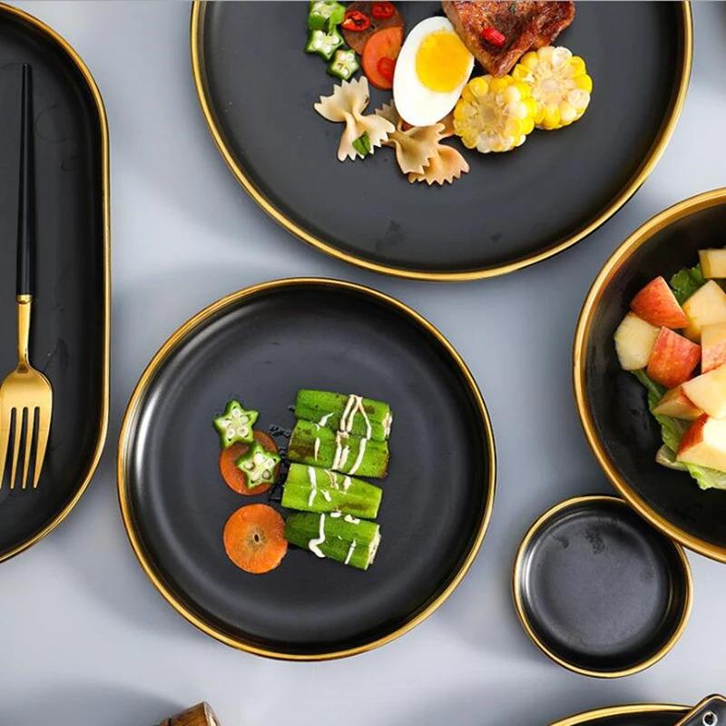 Jet Black Gold Rimmed Starter Plate Starter Plates June Trading   