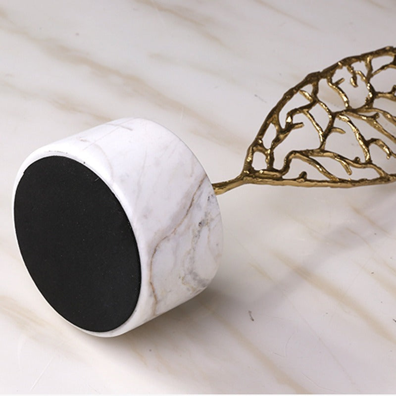 Creative Nordic Gold Copper Metal Leaves Marble Base Artifacts June Trading   