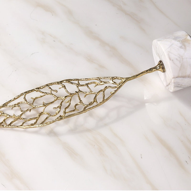 Creative Nordic Gold Copper Metal Leaves Marble Base Artifacts June Trading   