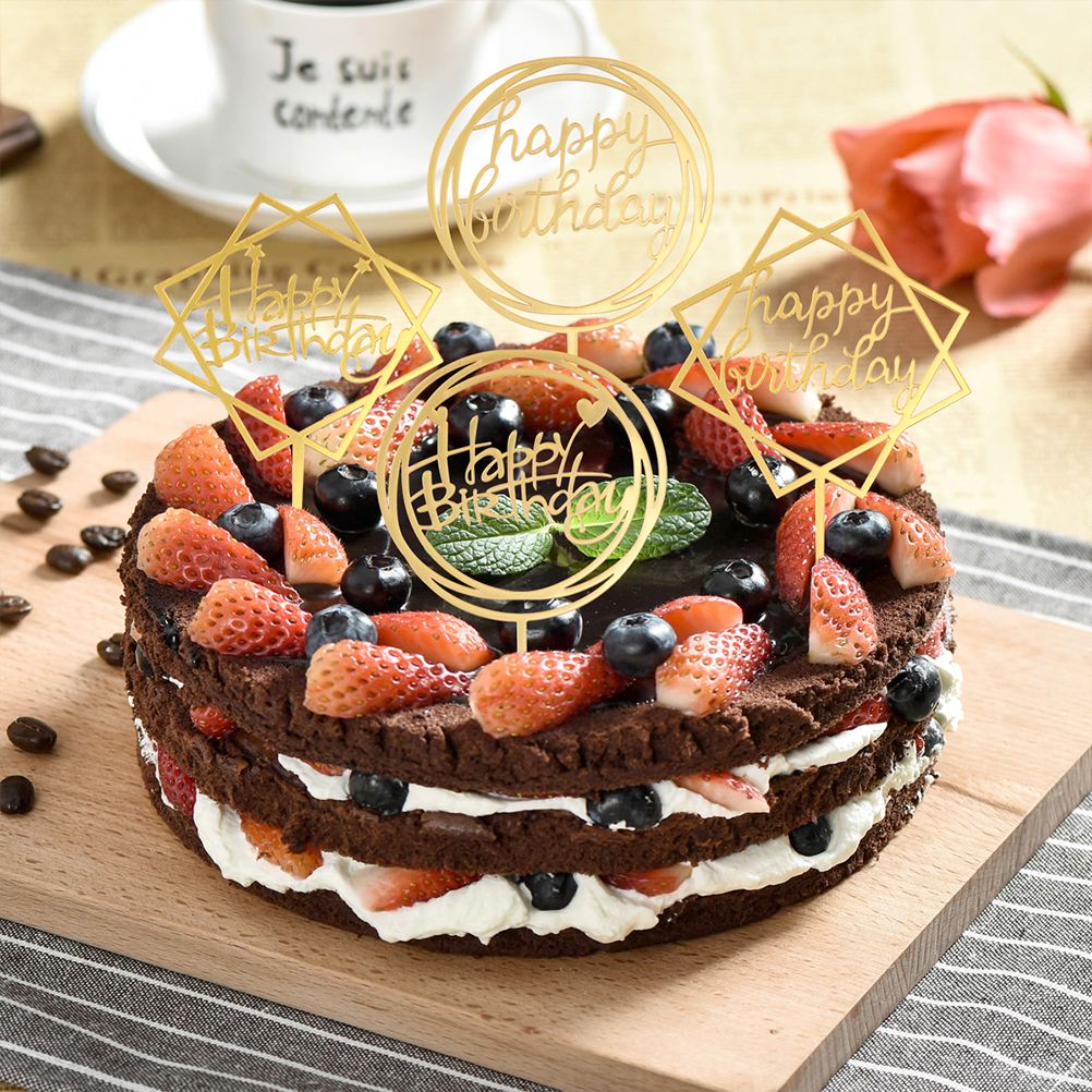 Round Gold Cake Topper - Happy Birthday Cake Toppers June Trading   