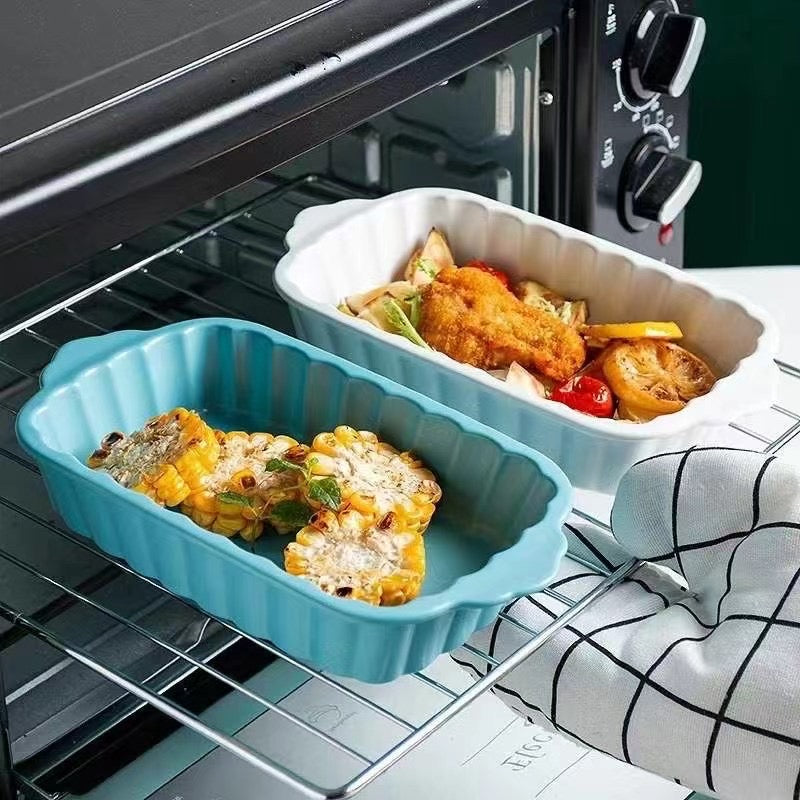 Crinkled Rectangular Baking Tray Serving Bowls June Trading   