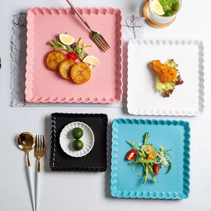 Crinkled Square Serving Plate Dinner Plates June Trading   