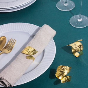 Leafy Details Gold Napkin Rings (Set of 6) Napkin Rings June Trading   