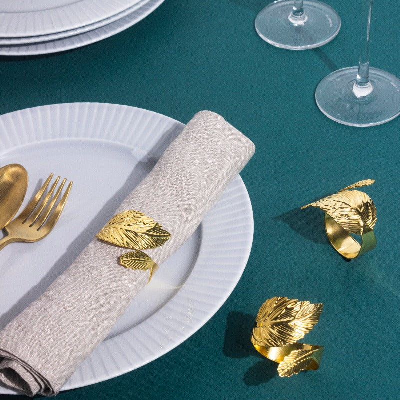 Leafy Details Gold Napkin Rings (Set of 6) Napkin Rings June Trading   