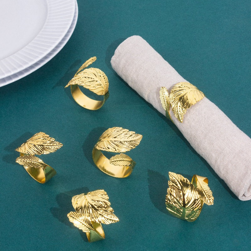 Leafy Details Gold Napkin Rings (Set of 6) Napkin Rings June Trading   