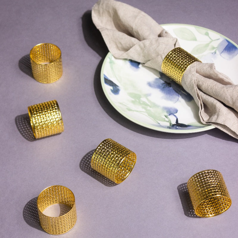 Regal Mesh Gold Napkin Rings (Set of 6) Napkin Rings June Trading   