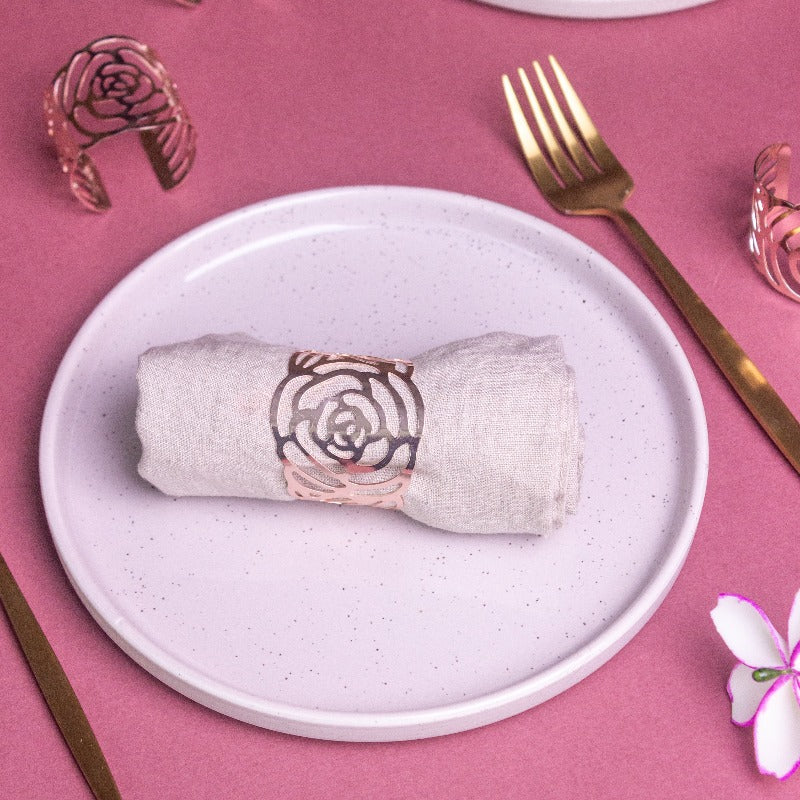 Blossom Rose Gold Napkin Rings (Set of 6) Napkin Rings June Trading   