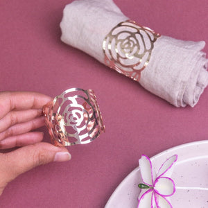 Blossom Rose Gold Napkin Rings (Set of 6) Napkin Rings June Trading   