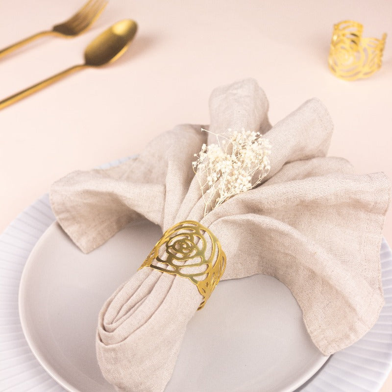 Blossom Rose Gold Napkin Rings (Set of 6) Napkin Rings June Trading   