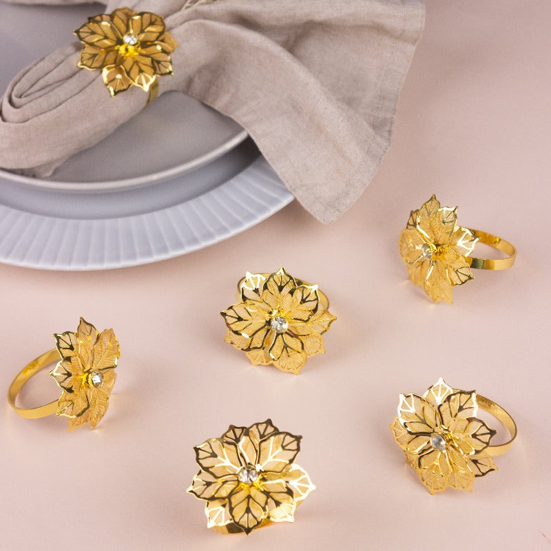 Luxury Flora Gold Napkin Rings (Set of 6) Napkin Rings June Trading   