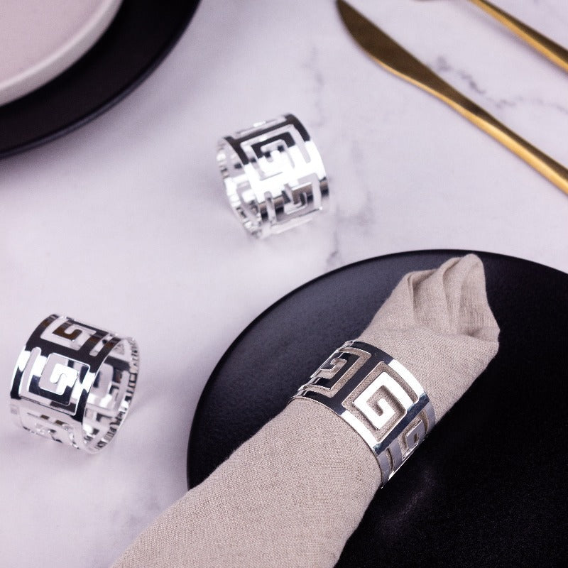 Maze Silver Napkin Rings (Set of 6) Napkin Rings June Trading   