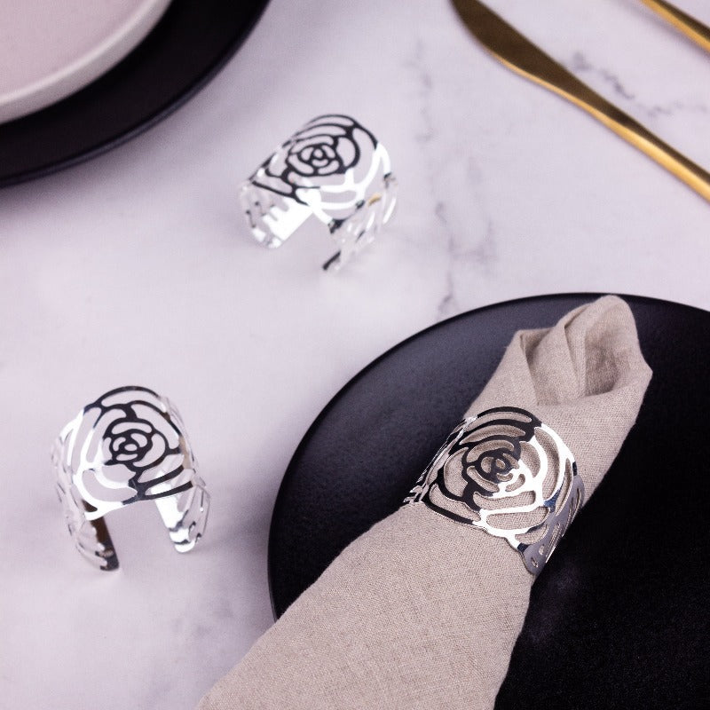 Blossom Silver Napkin Rings (Set of 6) Napkin Rings June Trading   
