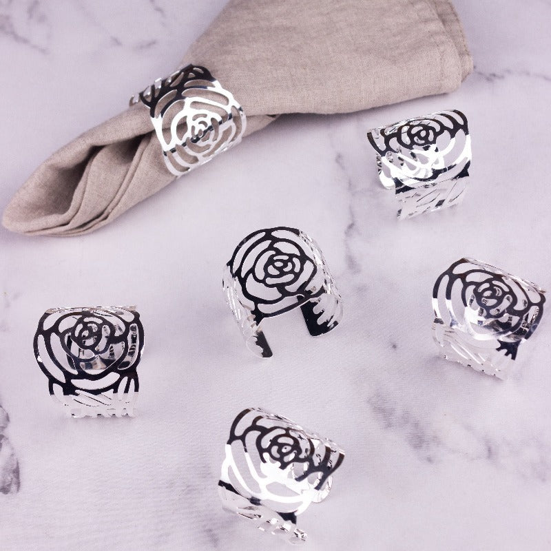 Blossom Silver Napkin Rings (Set of 6) Napkin Rings June Trading   