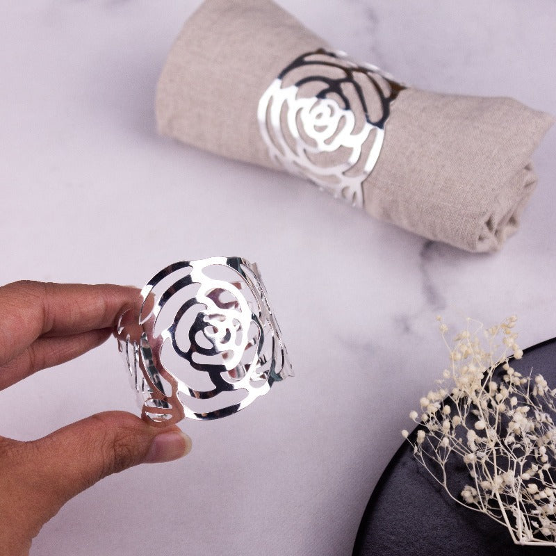 Blossom Silver Napkin Rings (Set of 6) Napkin Rings June Trading   