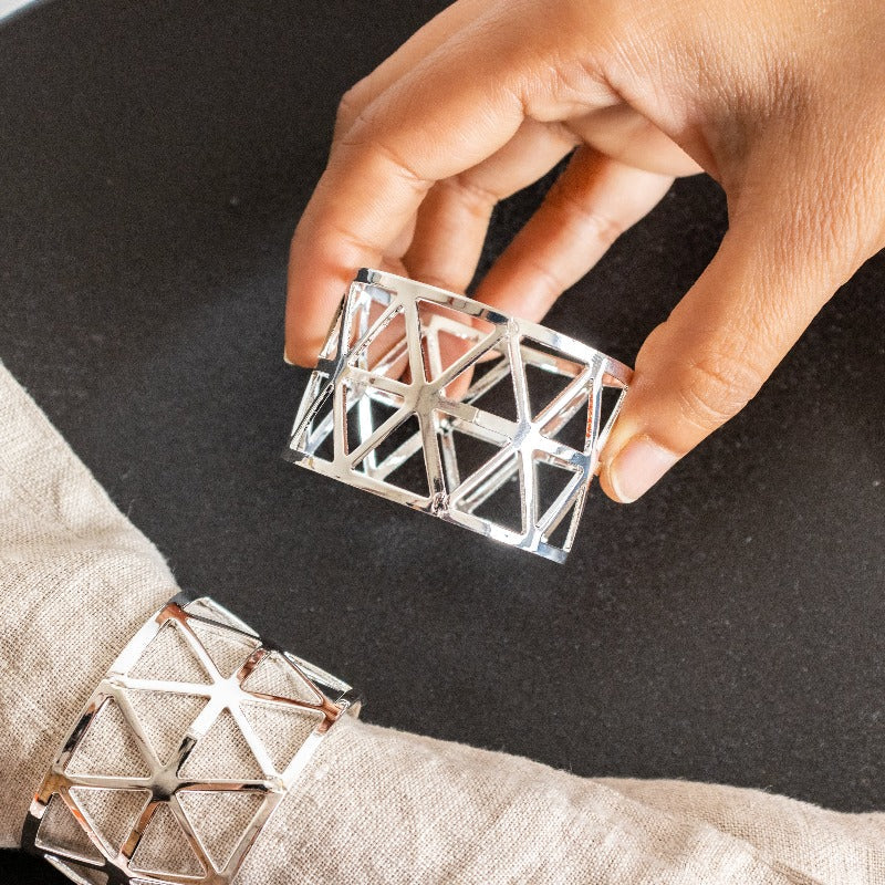Melora Geometric Silver Napkin Rings (Set of 6) Napkin Rings June Trading   