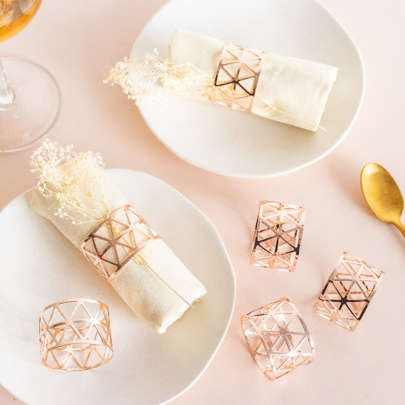 Melora Geometric Rose Gold Napkin Rings (Set of 6) Napkin Rings June Trading   
