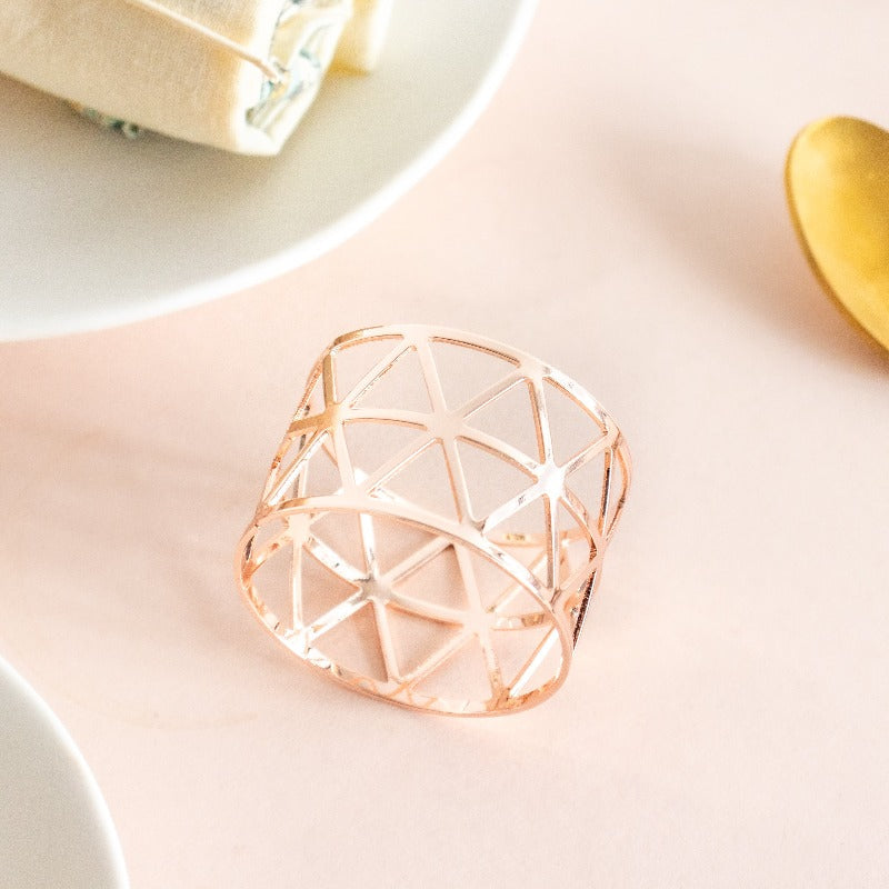 Melora Geometric Rose Gold Napkin Rings (Set of 6) Napkin Rings June Trading   
