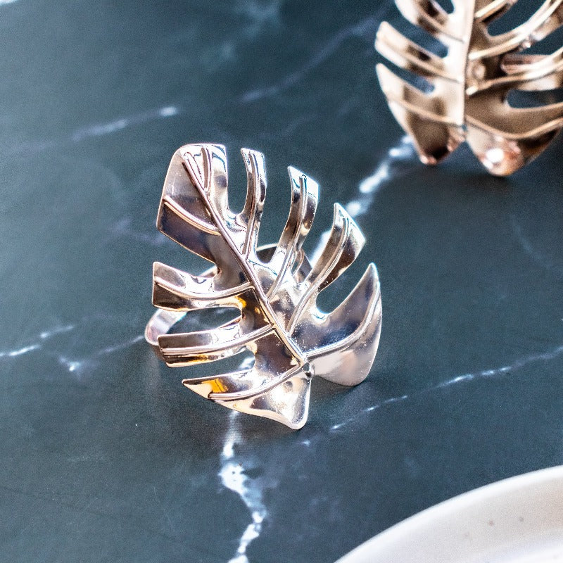 Monstera Leaf Rose Gold Napkin Rings (Set of 6) Napkin Rings June Trading   