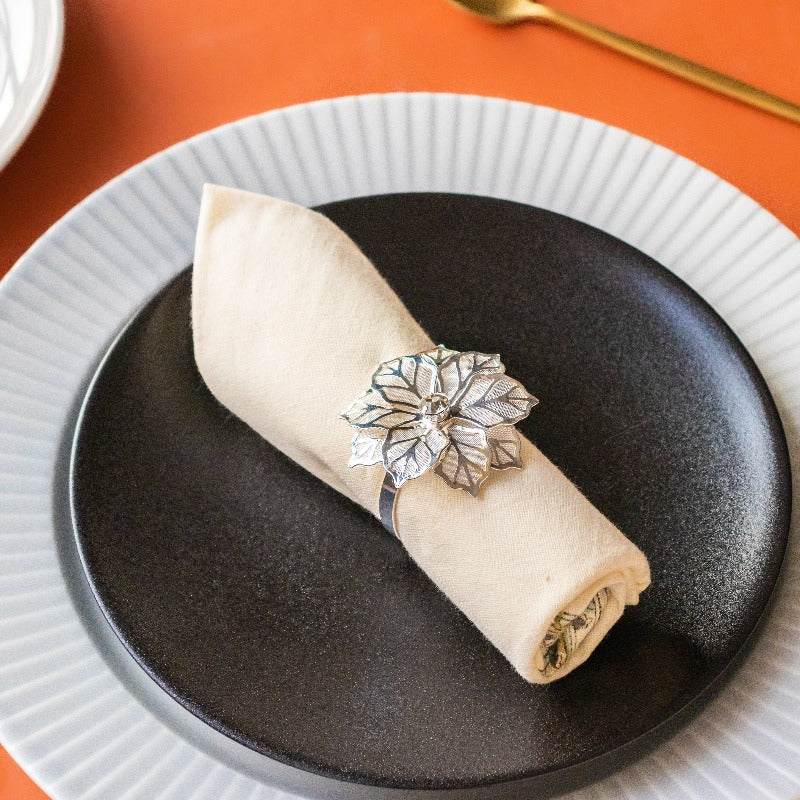 Luxury Flora Silver Napkin Rings (Set of 6) Napkin Rings June Trading   