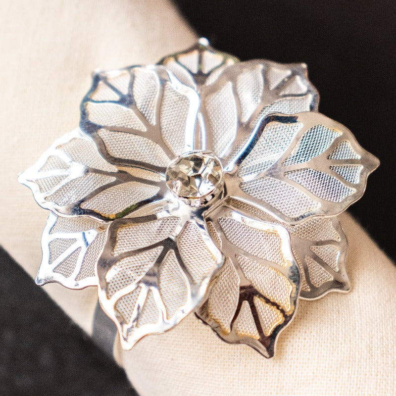 Luxury Flora Silver Napkin Rings (Set of 6) Napkin Rings June Trading   