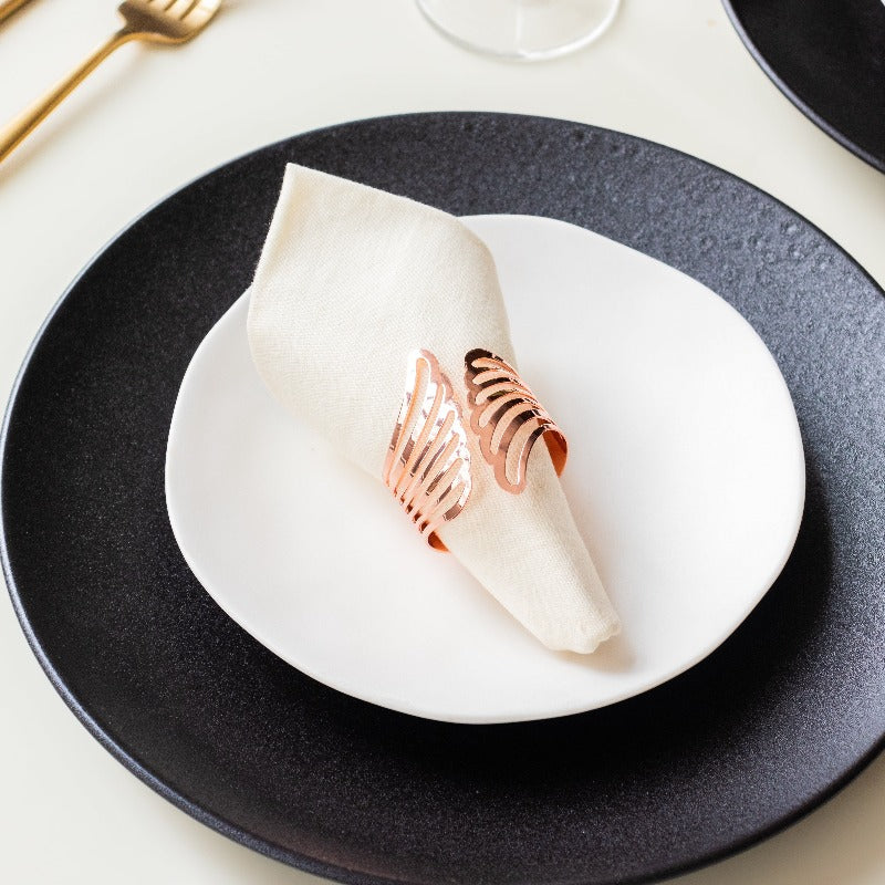 Feather Essence Rose Gold Napkin Rings (Set of 6) Napkin Rings June Trading   