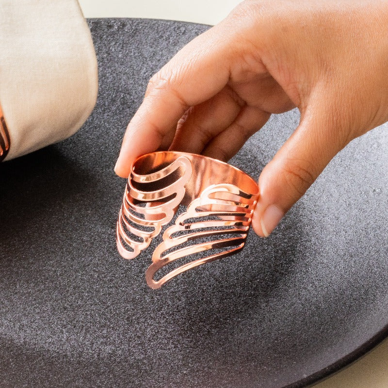 Feather Essence Rose Gold Napkin Rings (Set of 6) Napkin Rings June Trading   