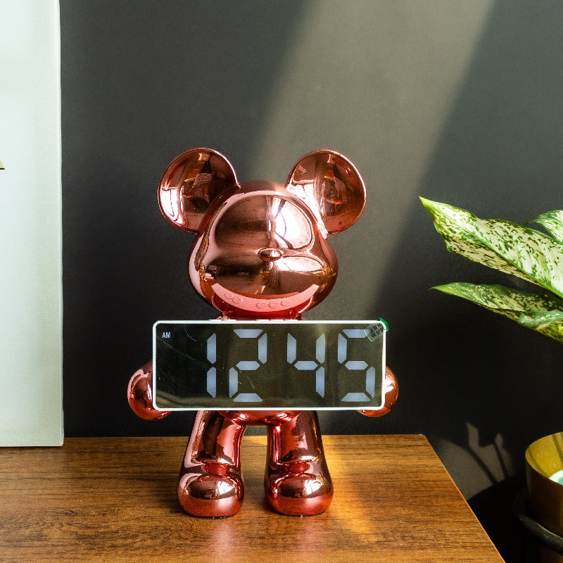 Metallic Bear Sculpture With Digital Clock Artifacts The June Shop   