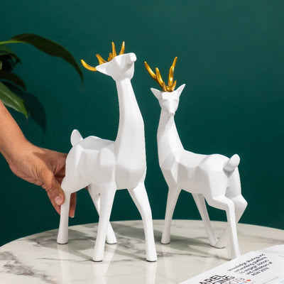 Geometrical Deer Figurines White & Gold (Set of 2) Artifacts The June Shop   