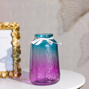 Leaves Embossed Gradient Glass Vase Vases June Trading Iris Blue Gradient  