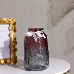 Leaves Embossed Gradient Glass Vase Vases June Trading Grey Red Gradient  