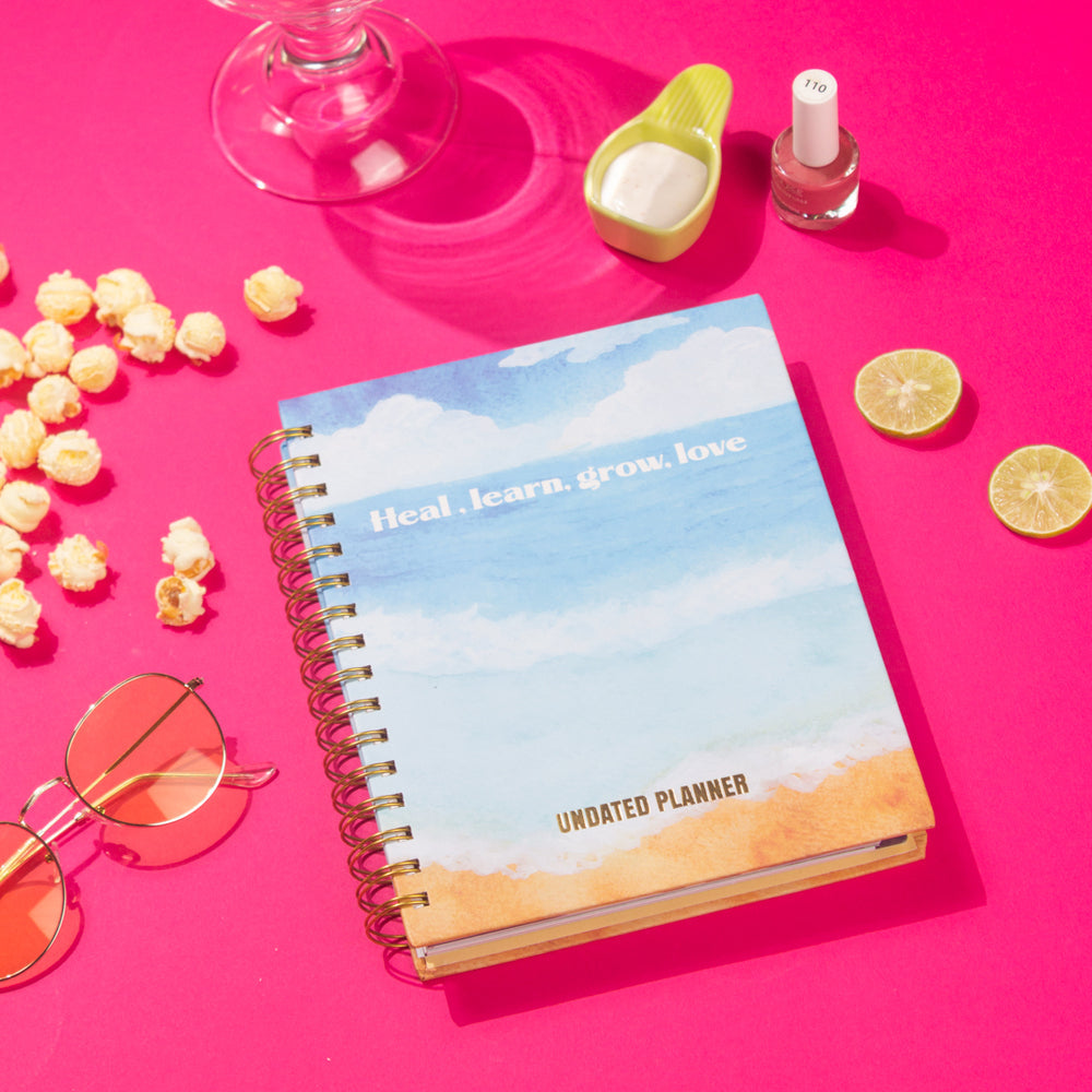 Undated Yearly Planner - Heal. Learn. Grow. Love. (2023 Collection) + Ultimate Sticker Book Undated Planners June Trading   