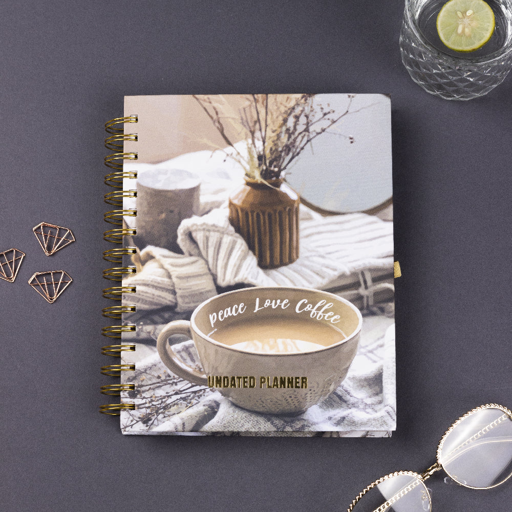 Undated Yearly Planner - Peace Love Coffee + Ultimate Sticker Book