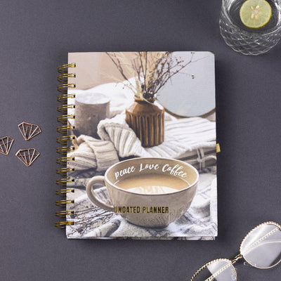 Undated Yearly Planner - Peace Love Coffee (2023 Collection) + Ultimate Sticker Book Undated Planners June Trading   