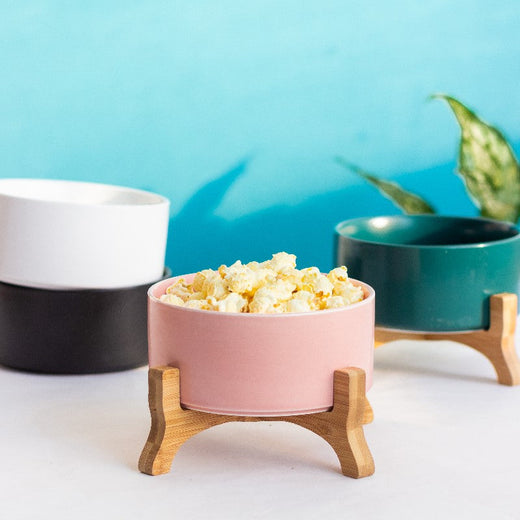 Savour Ceramic Bowl With Elevated Wooden Stand Serving Bowls June Trading   