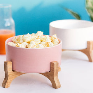Savour Ceramic Bowl With Elevated Wooden Stand Serving Bowls June Trading   